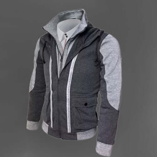 Casual Men Jackets Coats featuring a hooded gray cardigan with zipper and long sleeves, perfect for spring and autumn.