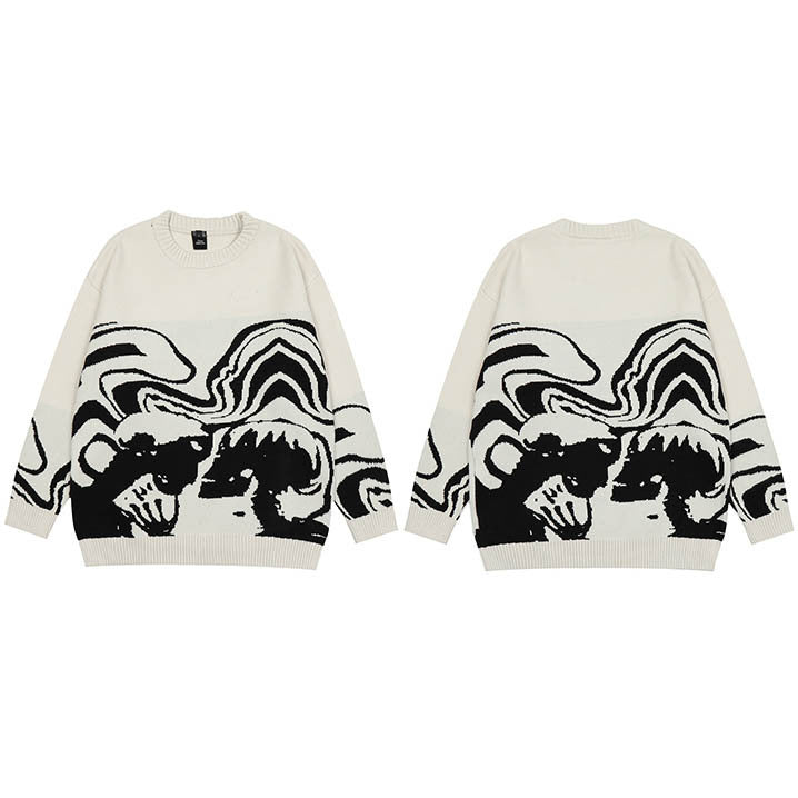 Men's and women's sweaters dark style knitwear sweaters featuring unique skull pattern in black and white.