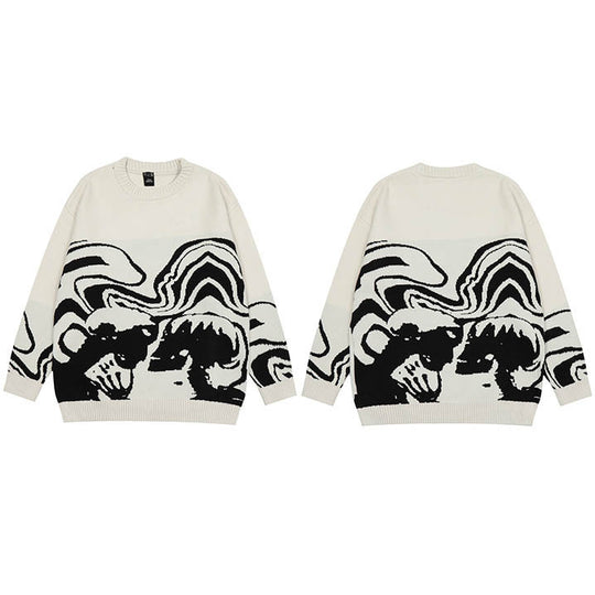 Men's and women's sweaters dark style knitwear sweaters featuring unique skull pattern in black and white.