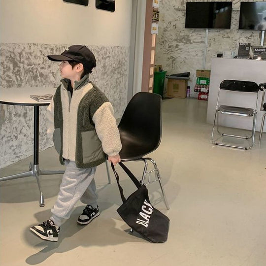 Kuzu Yünü Dikişli Mont Kore Tarzı Çocuk Sıcak Kalınlaştırılmış