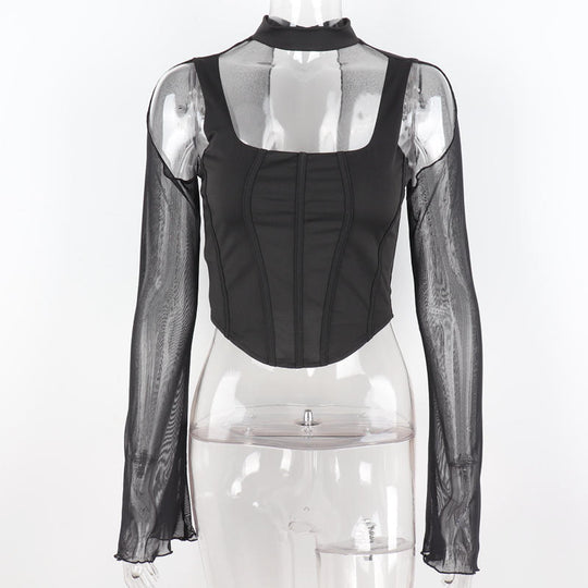 Balık Kılçığı Korse Sırtı Fermuarlı Fileli Atlet