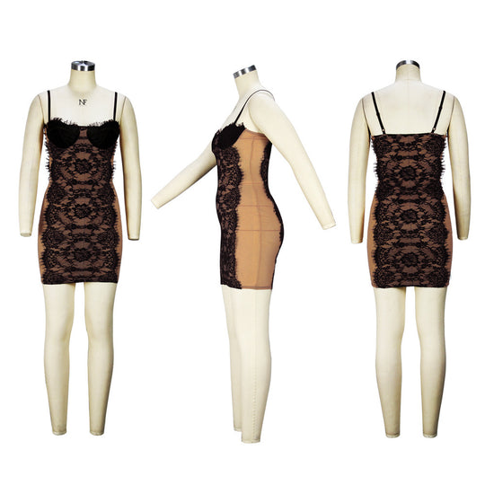 Summer New Suspender Dress Lace Mesh With  Back