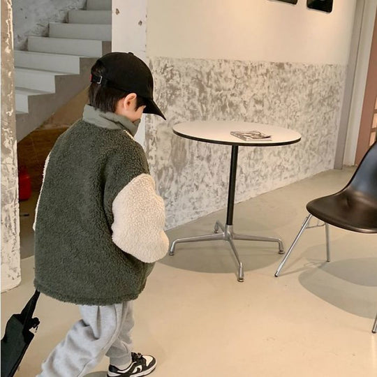 Kuzu Yünü Dikişli Mont Kore Tarzı Çocuk Sıcak Kalınlaştırılmış