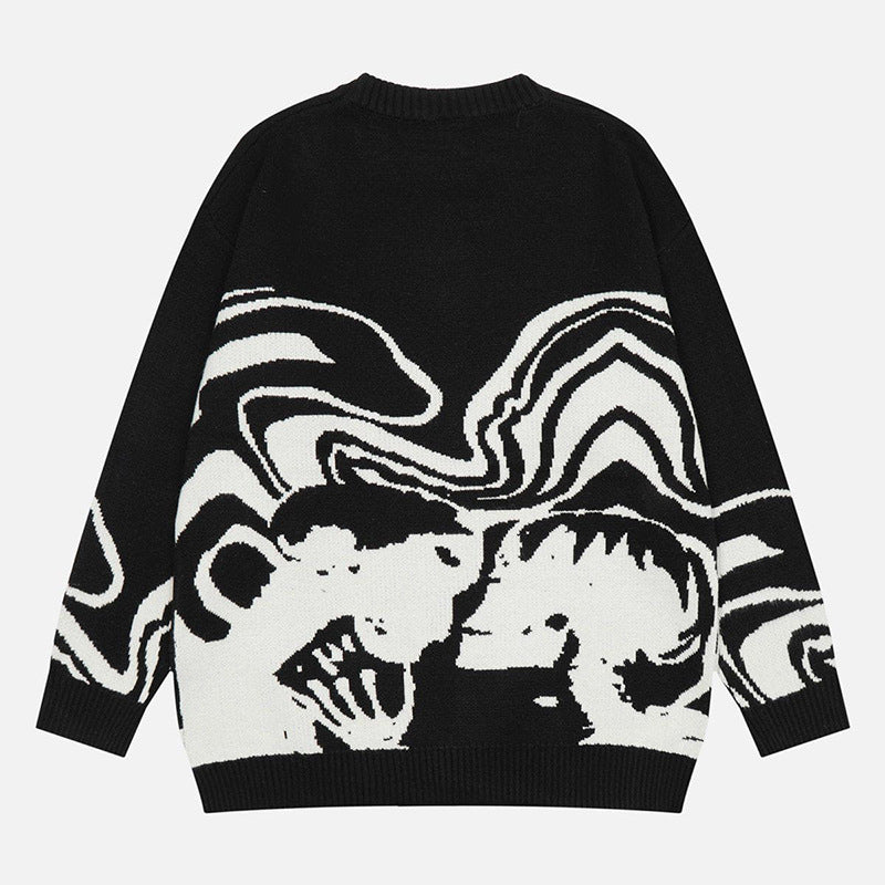Men's and Women's sweaters dark style knitwear sweaters with a unique black and white skull pattern on the back.